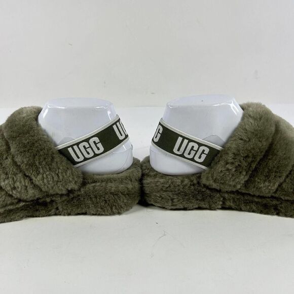 UGG Women's Fluff Yeah US 7 Army Green Platform Slide Fur Sandals - Picture 8 of 10